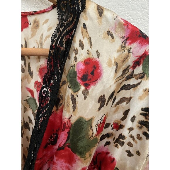 Vintage Secret Treasures Satin Robe 3XL Rose and Leopard Print Lace Trim - Picture 5 of 8